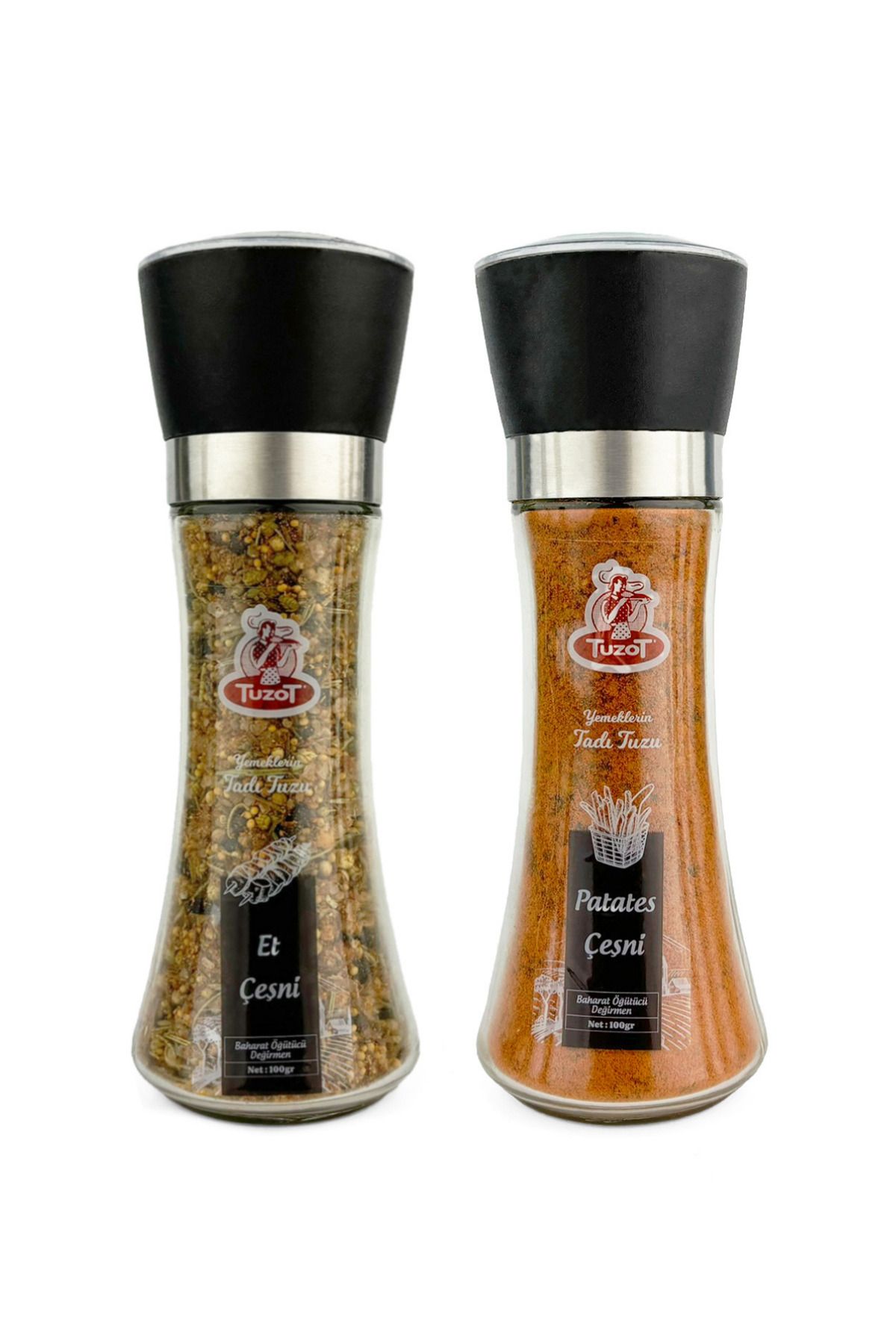 TUZOT Baharat Çeşni Cam Değirmenli 2'li Set (Et-Patates)