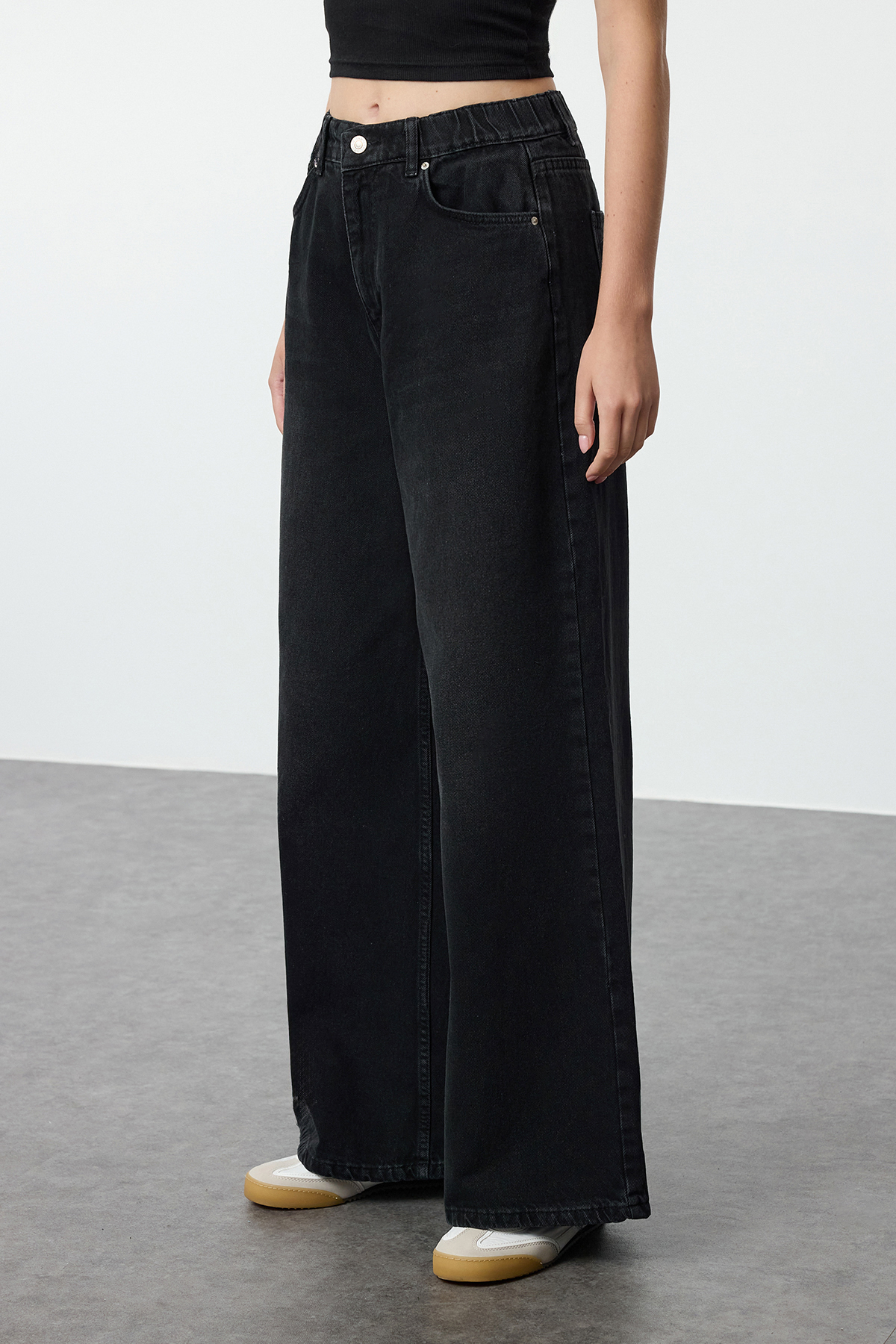 Palazzo Trousers With Elastic Waist In Black Wool main image 1