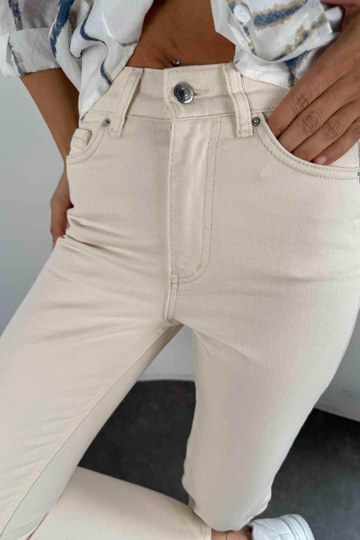Geppetto-High Waist Women's Jeans - Ecru Penolope Mom Pants 5