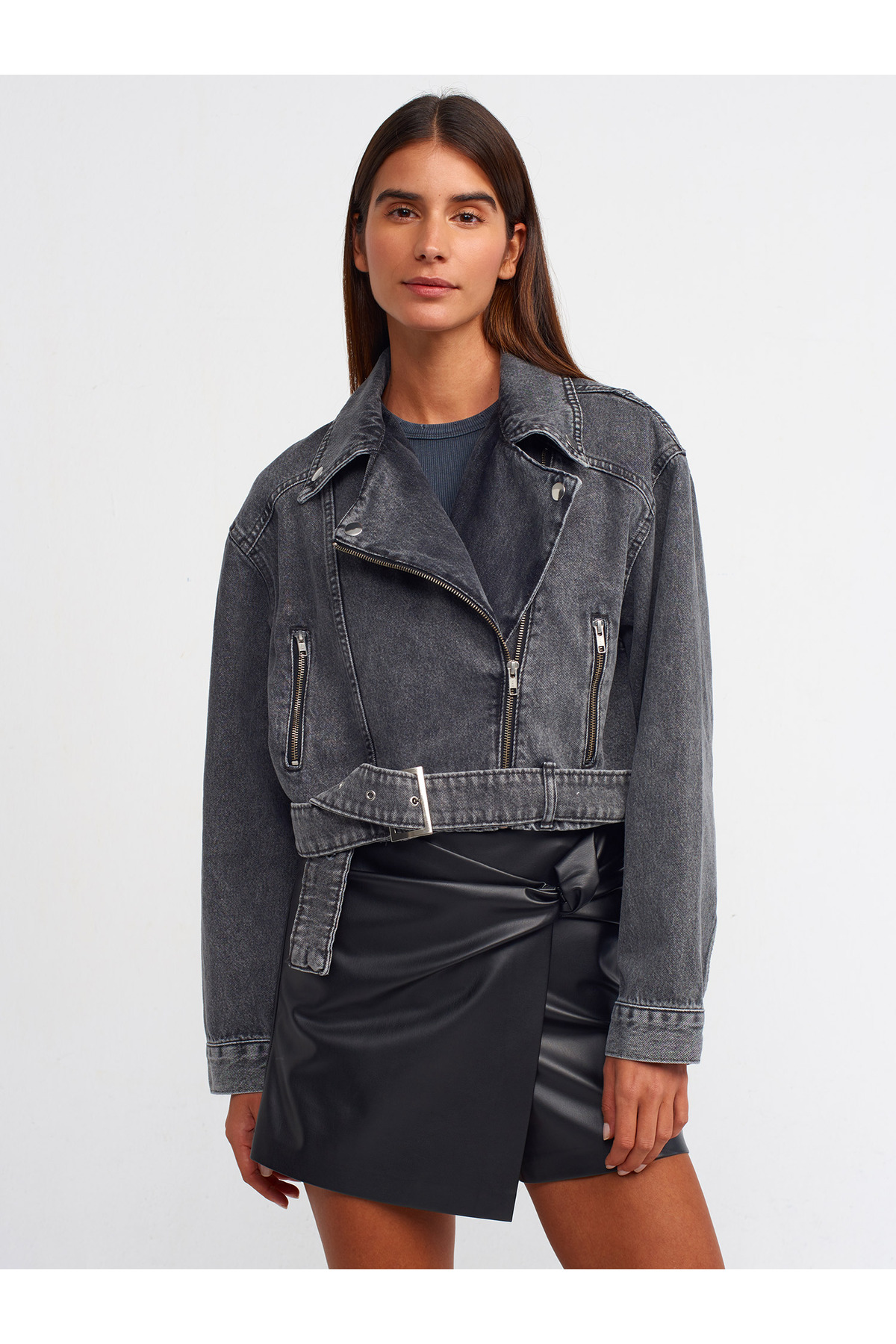 Dilvin 65328 Fermuarlı Motorcu Mont-Antrasit