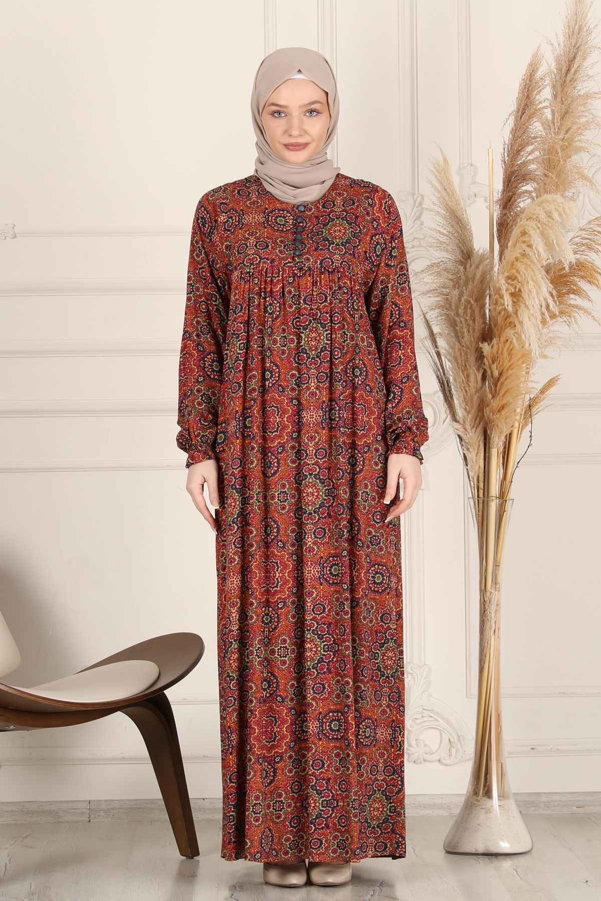 robe froncée boutonnée sur le devant viscose tissu tesseture robe de mère robe de prière
