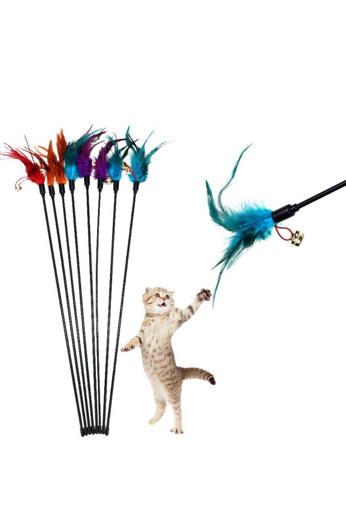Nursoft Çıngıraklı Tüylü Kedi Oyun Çubuğu Kedi oltası