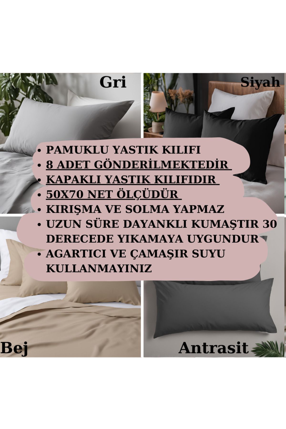 KAMİZ-8 Cotton Pillow Cases with Cover - 50x70 2