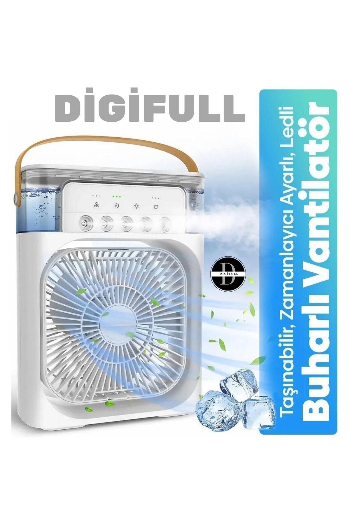 DİGİFULL Smart Taşınabilir Işıklı 5 Spreyli Vantilatör Buzlu Buharlı Vantilatör Mini Fan Nemlendirici