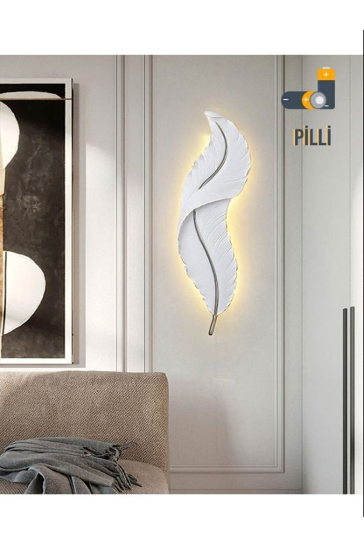 Pilli Dekoratif Tüy Led Aplik Polyester Üründür Alçı Veya Taş Tozu Degildir