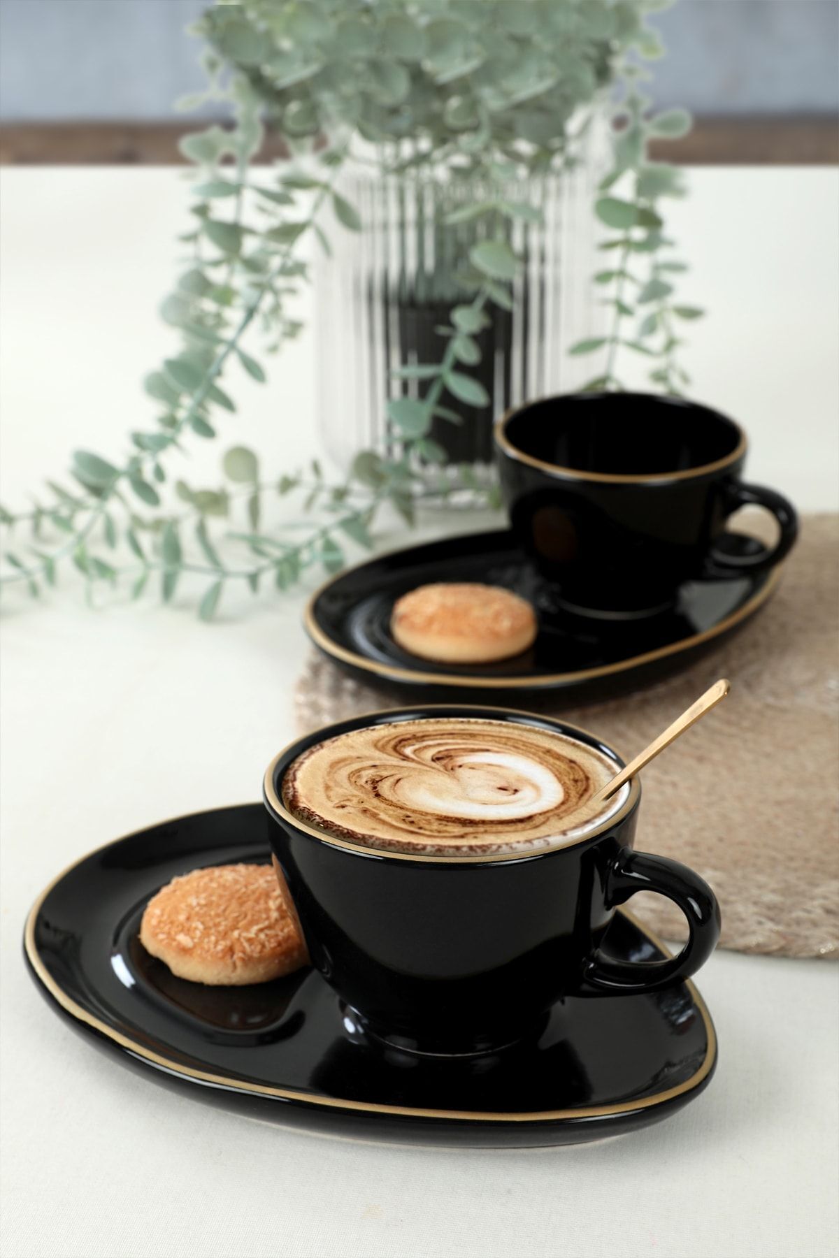 Black Gold Striped Drip Tea / Coffee Serving Set 4-Piece 2-Person