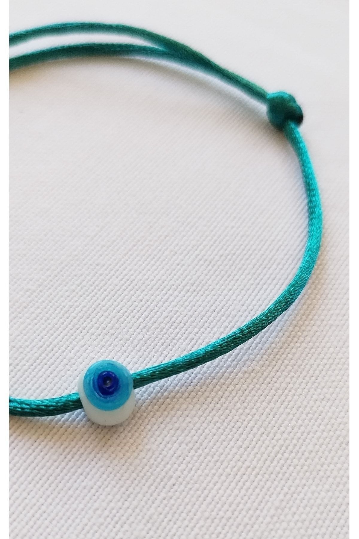 Petroleum Color Satin Rope Glass Evil Eye Beads Anklet