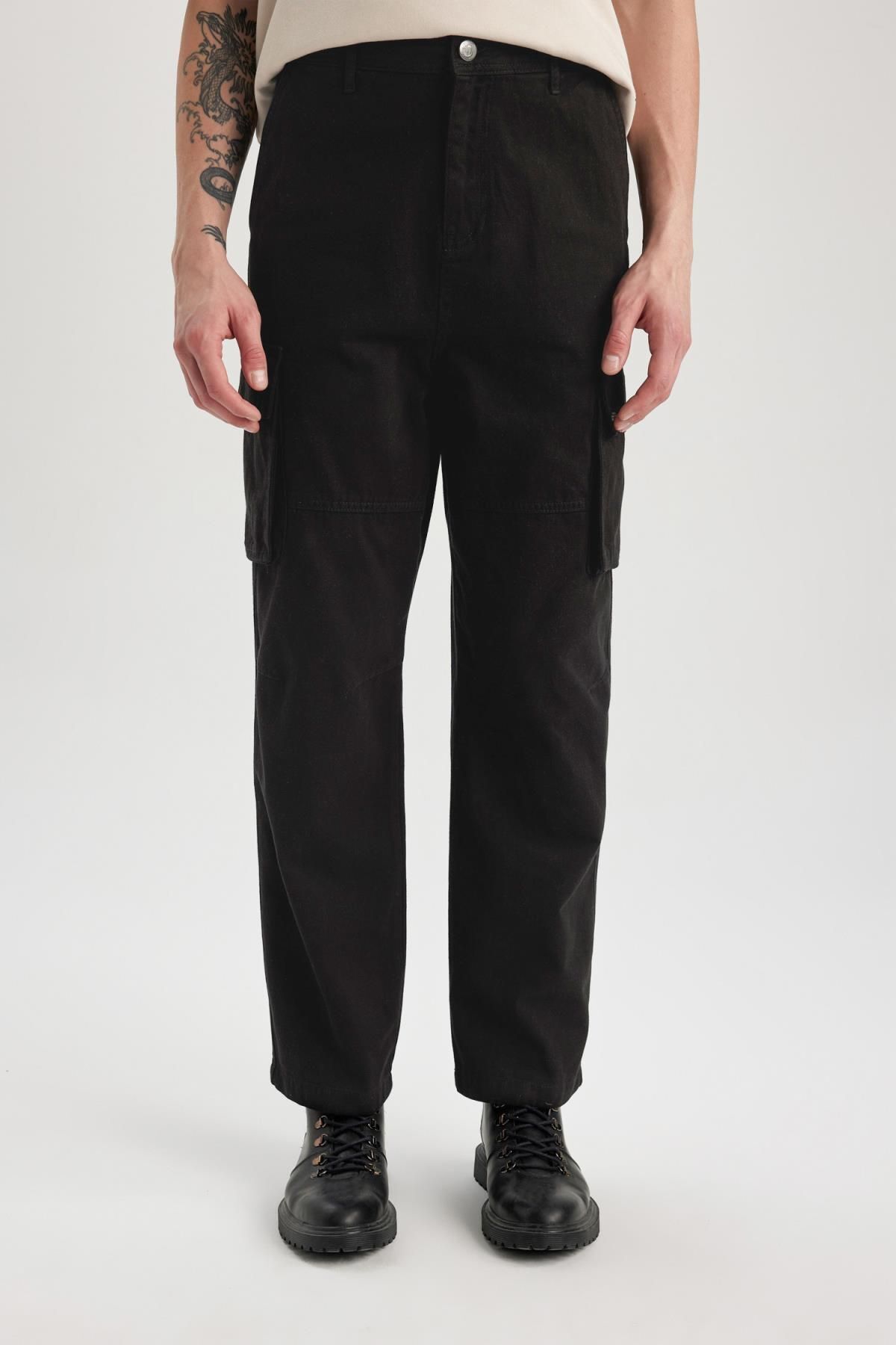 DeFacto-Kalhoty Gabardine Baggy Fit Cargo - Straight Leg B9472Ax23Wn 4