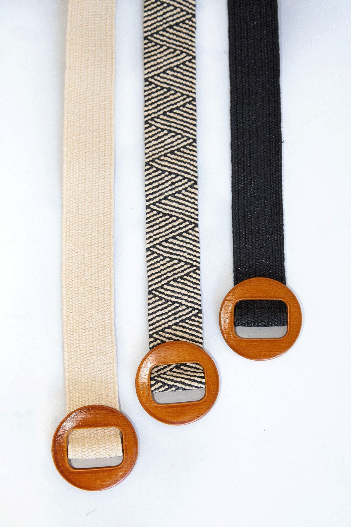 Sun Pieces-Beige Black Jute Elastic Belt, Wooden Buckle Straw Belt, Summer Belt 4
