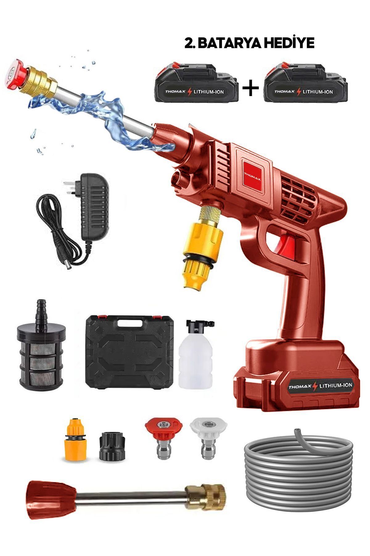 THOMAX Şarjlı Ve Yüksek Basınçlı Oto Yıkama Makinesi Ve Sulama Tabancası Bahçe Yıkama Makinesi