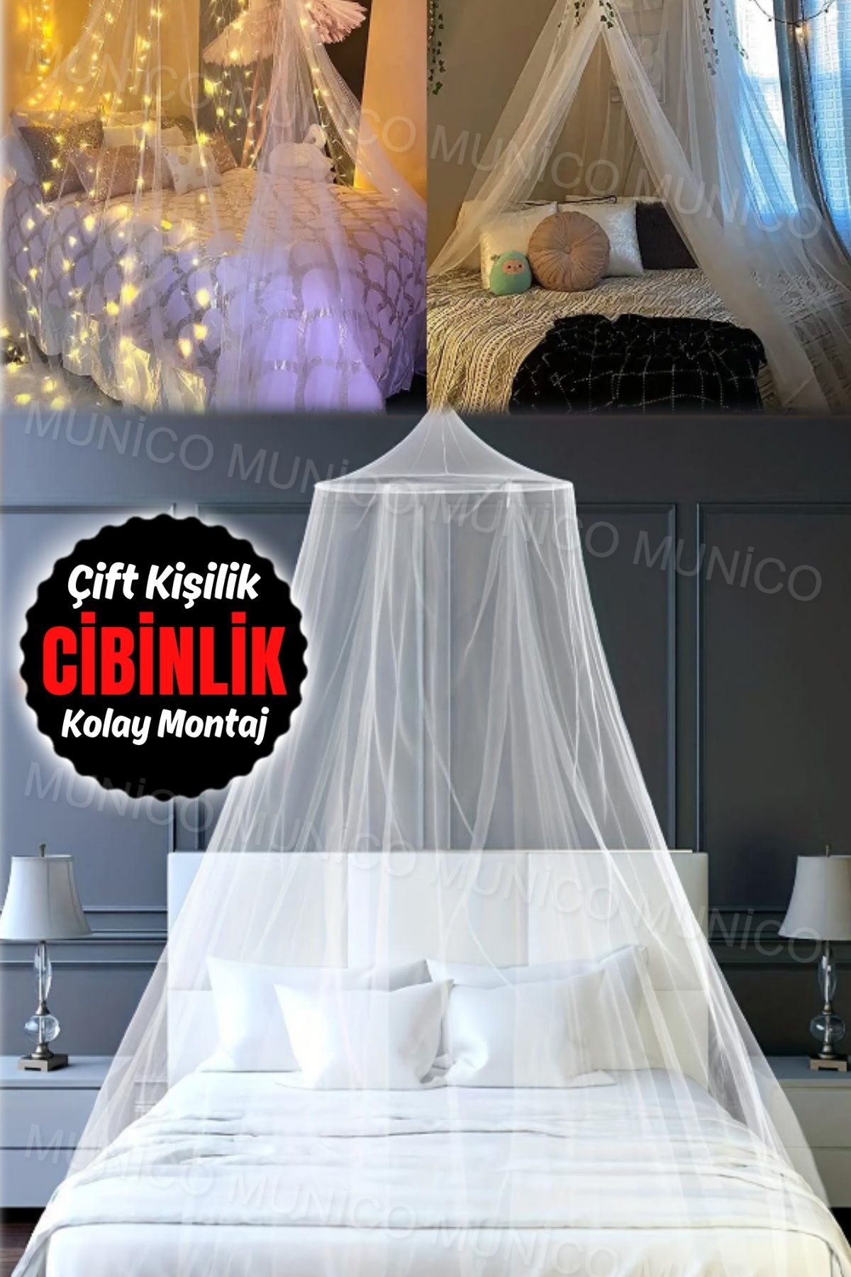 Munico Tek Kapılı Cibinlik Yatak Gölgeliği Düz Renk Tasarım İyi Nefes Alabilirlik Kolay Kurulum Tamamen Tül