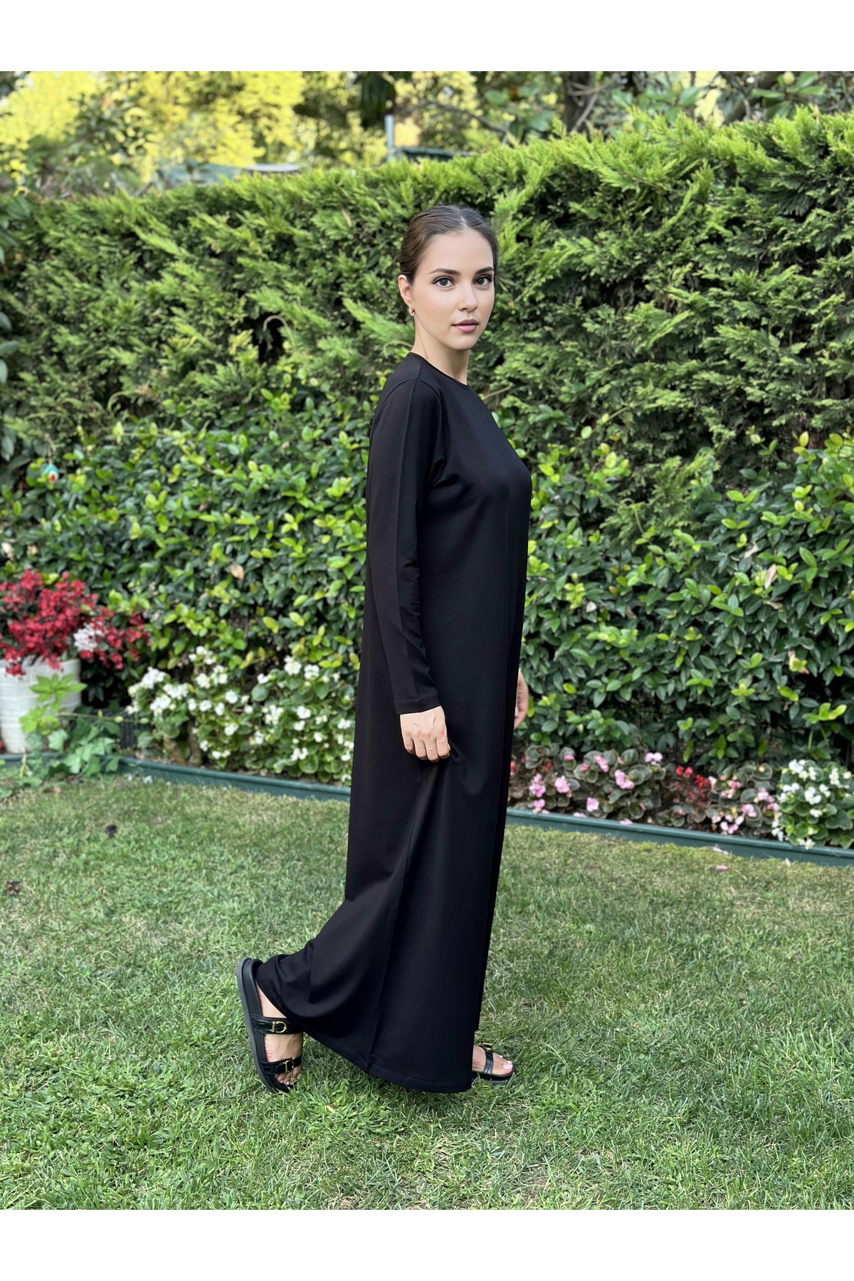 two in sis  Bisiklet Yaka Pamuklu Viskon Örme Tesettür Elbise Içlik - Görsel 3