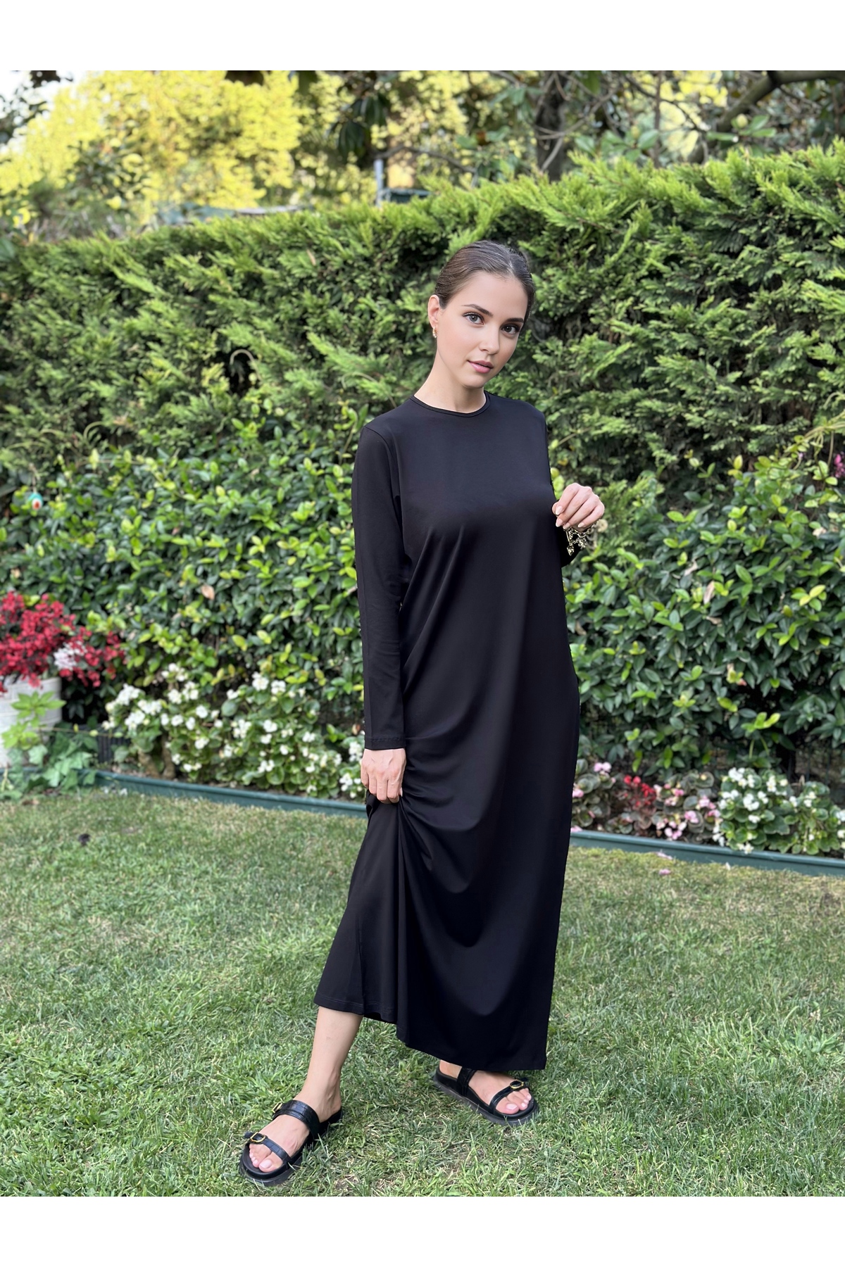 two in sis  Bisiklet Yaka Pamuklu Viskon Örme Tesettür Elbise Içlik - Görsel 4