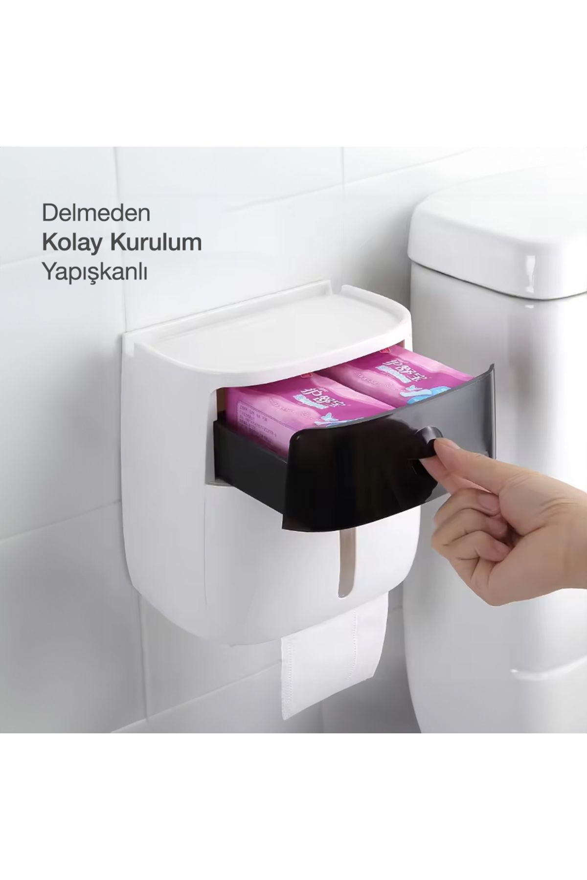 Youban-Miecoco Ecoco - Water Resistant Wall Adhesive Toilet Paper, Bathroom Storage Box with Drawers 3