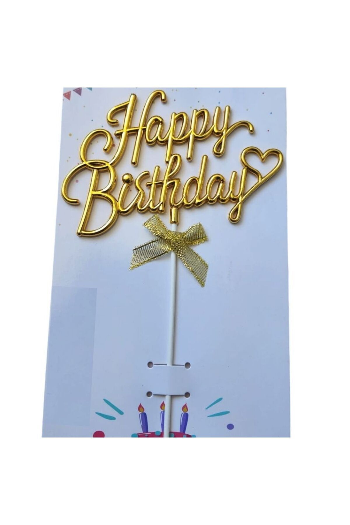 parti sürprizi Gold Renk Kalpli Happy Birthday  Pasta Süsü
