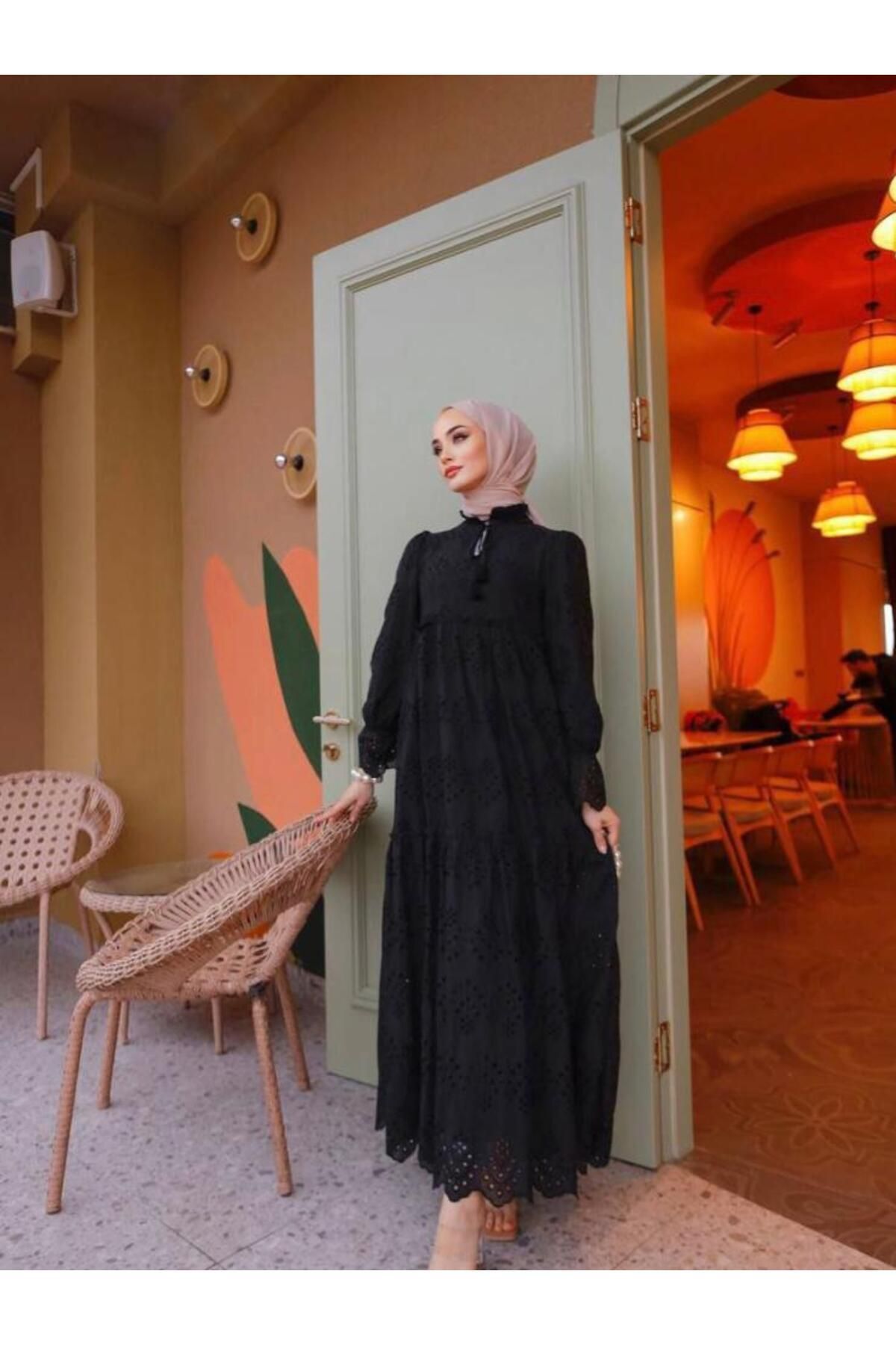 Afra-Lace Fabric Black Color Long Ruffle Dress 2