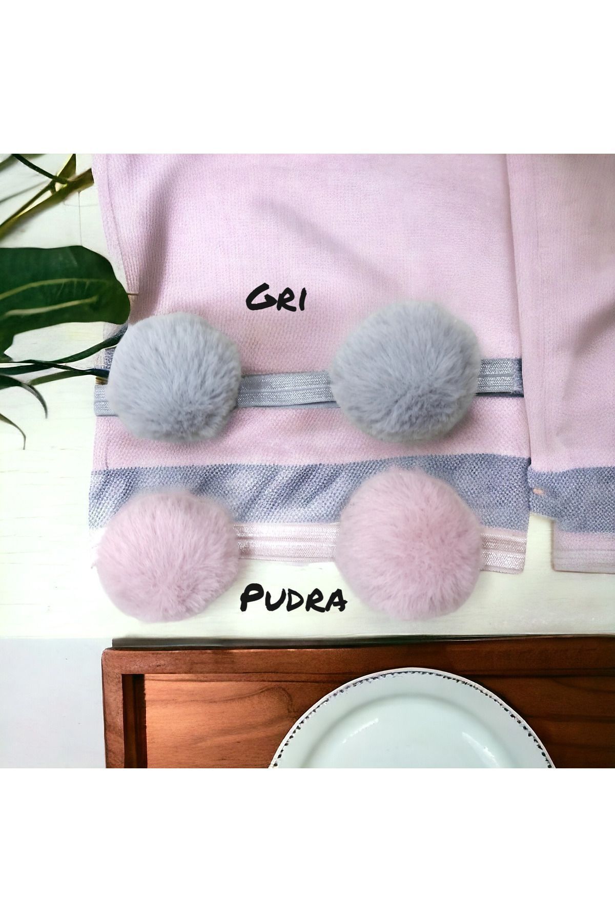 Pompom bandana set 2 pieces Grey Powder
