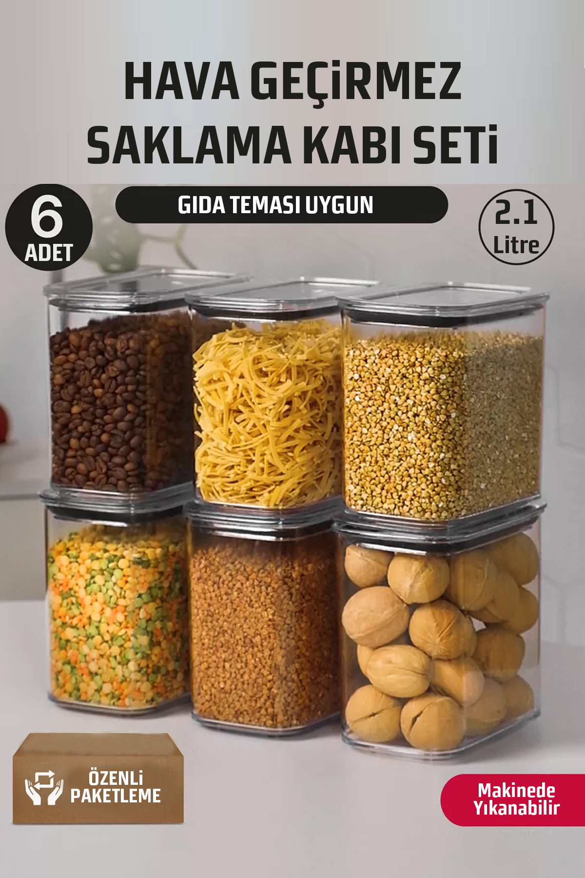 FİTHOME-6Pcs 2100ml Rectangular Airtight Sealed Storage Container Set 1