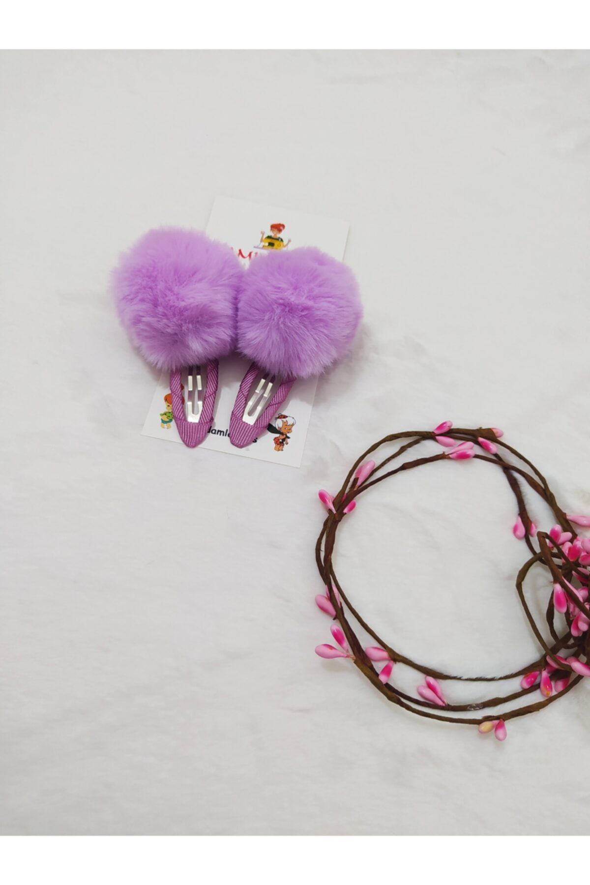 Baby Girl Snap Fastener Lilac Pompom Buckle