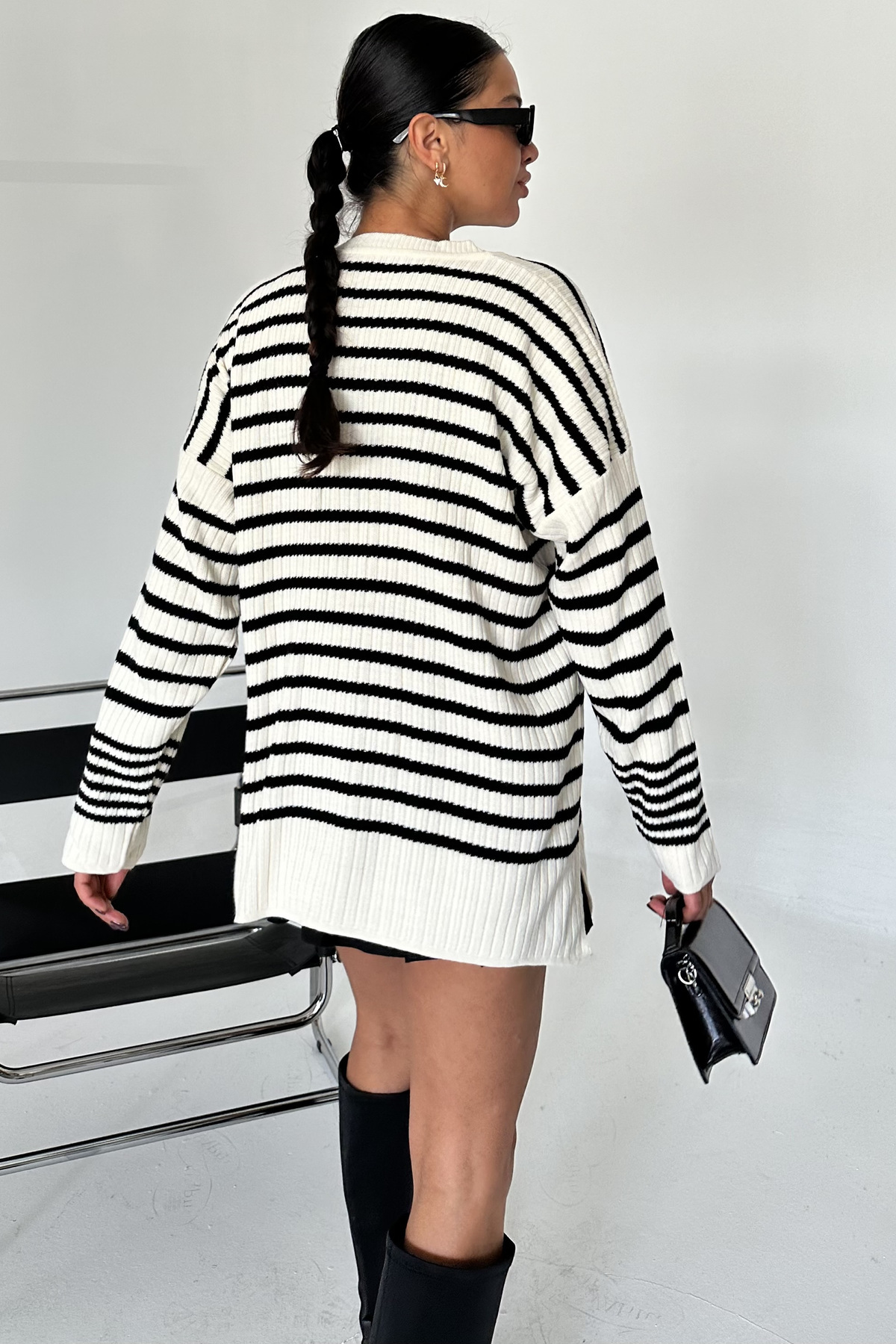 MODAGEN  Kadın Camel Bisiklet Yaka Çizgili Triko Kazak - Görsel 8