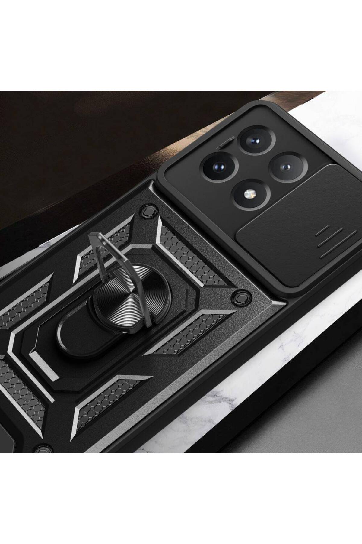 Poco X6 Pro 5G Kılıf Kamera Korumalı Sürgülü Yüzüklü Armor Tank Kapak 8