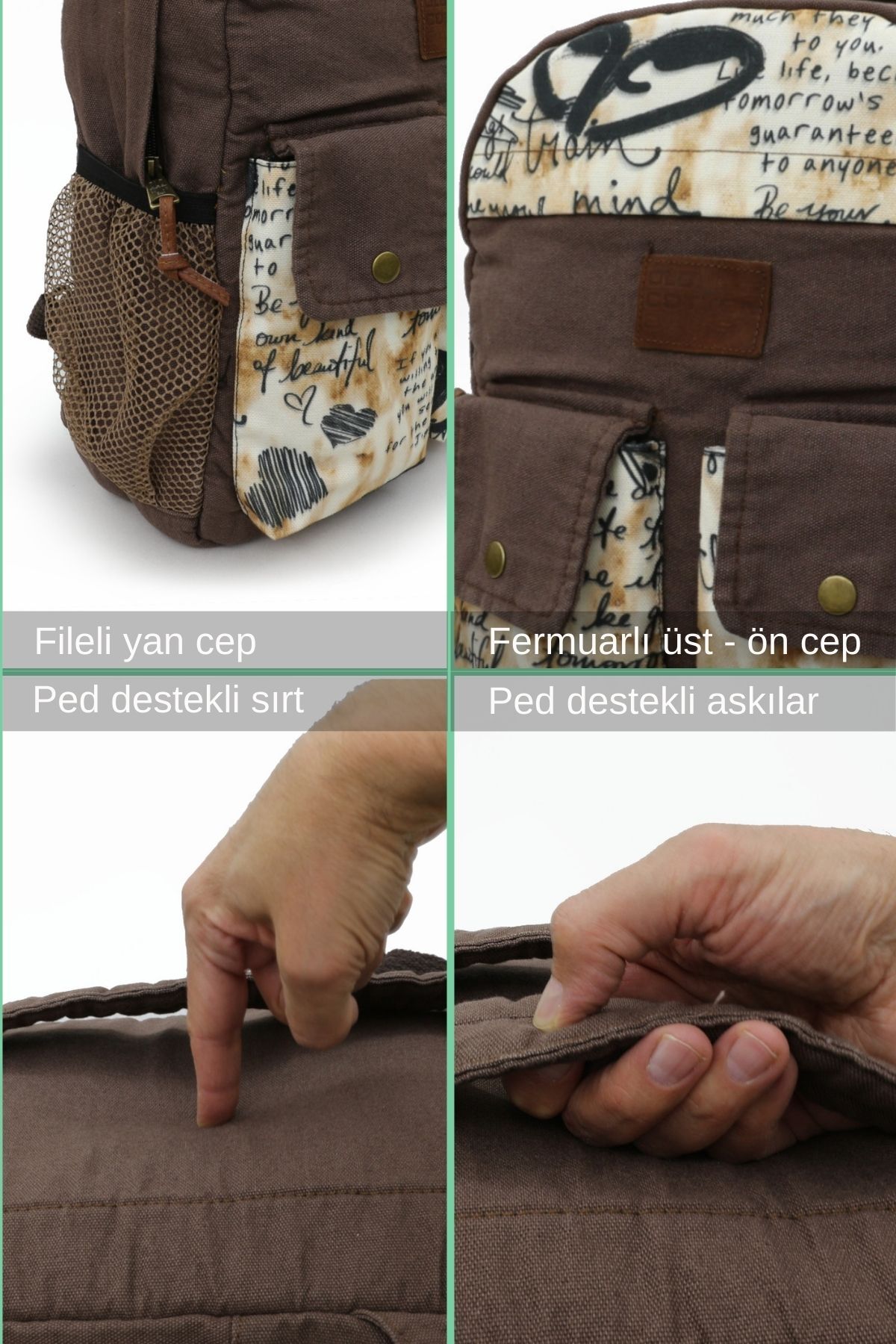 کوله پشتی زنانه قهوه ای Old Cotton | OCC.7224 اورجینال - تصویر 5