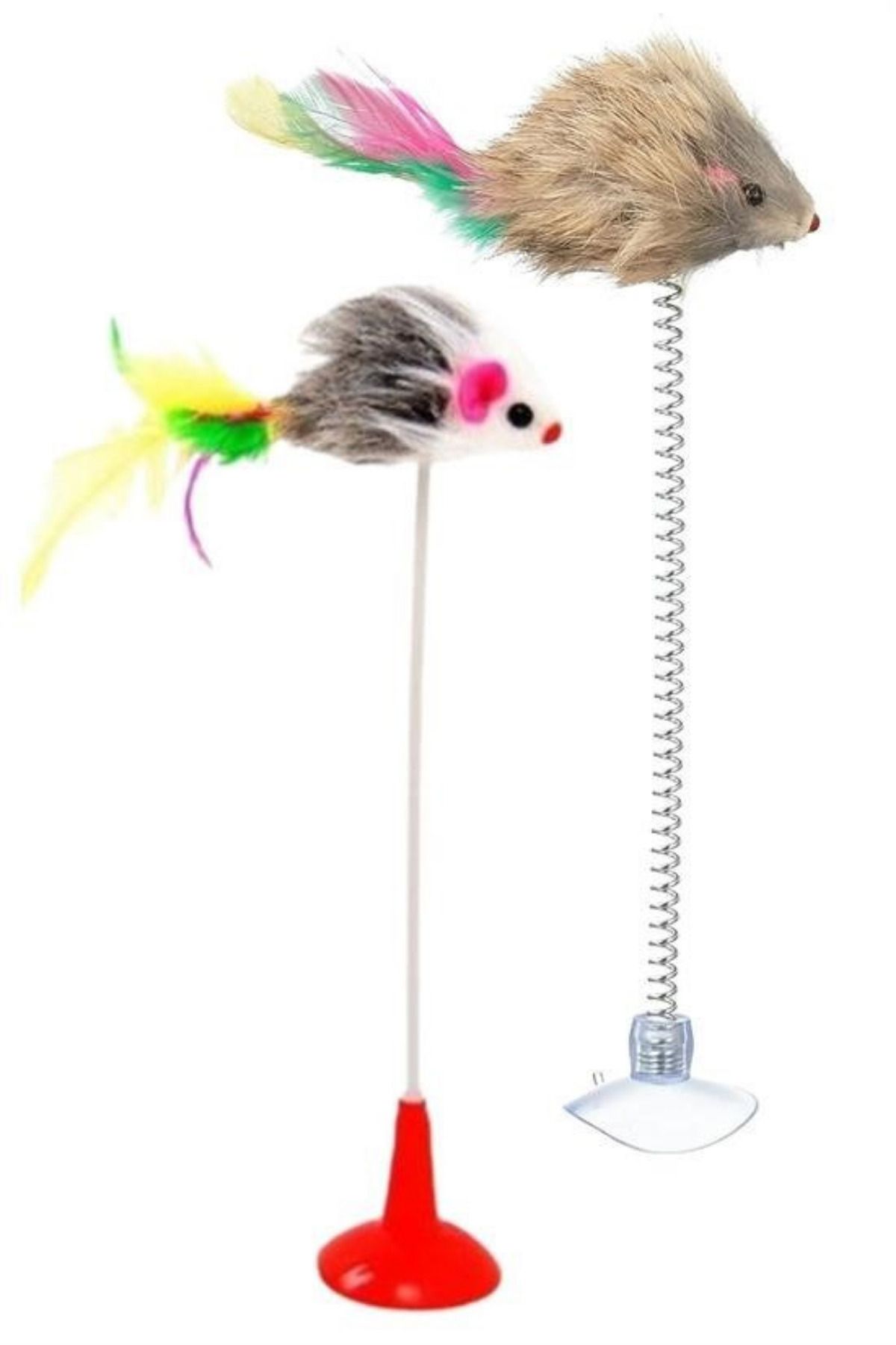 Hane Dostu-2-Piece Cat Toy with Soil-Sticking Suction Cups - Flexible and Interactive Plush Mouse 4