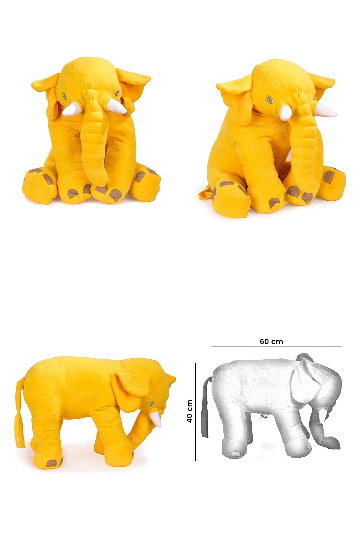 Lüks Üçlü Set - + 60 Cm Uyku Fili + Peluş Ayıcık - Antibakteriyel 3'lü Set Gri Sarı 3