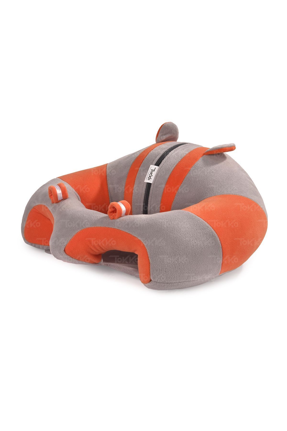 TOKKO-Fiber Filling Baby Sitting Cushion - Non-Tipping Baby Seat - Gray Orange Large Baby Seat 3