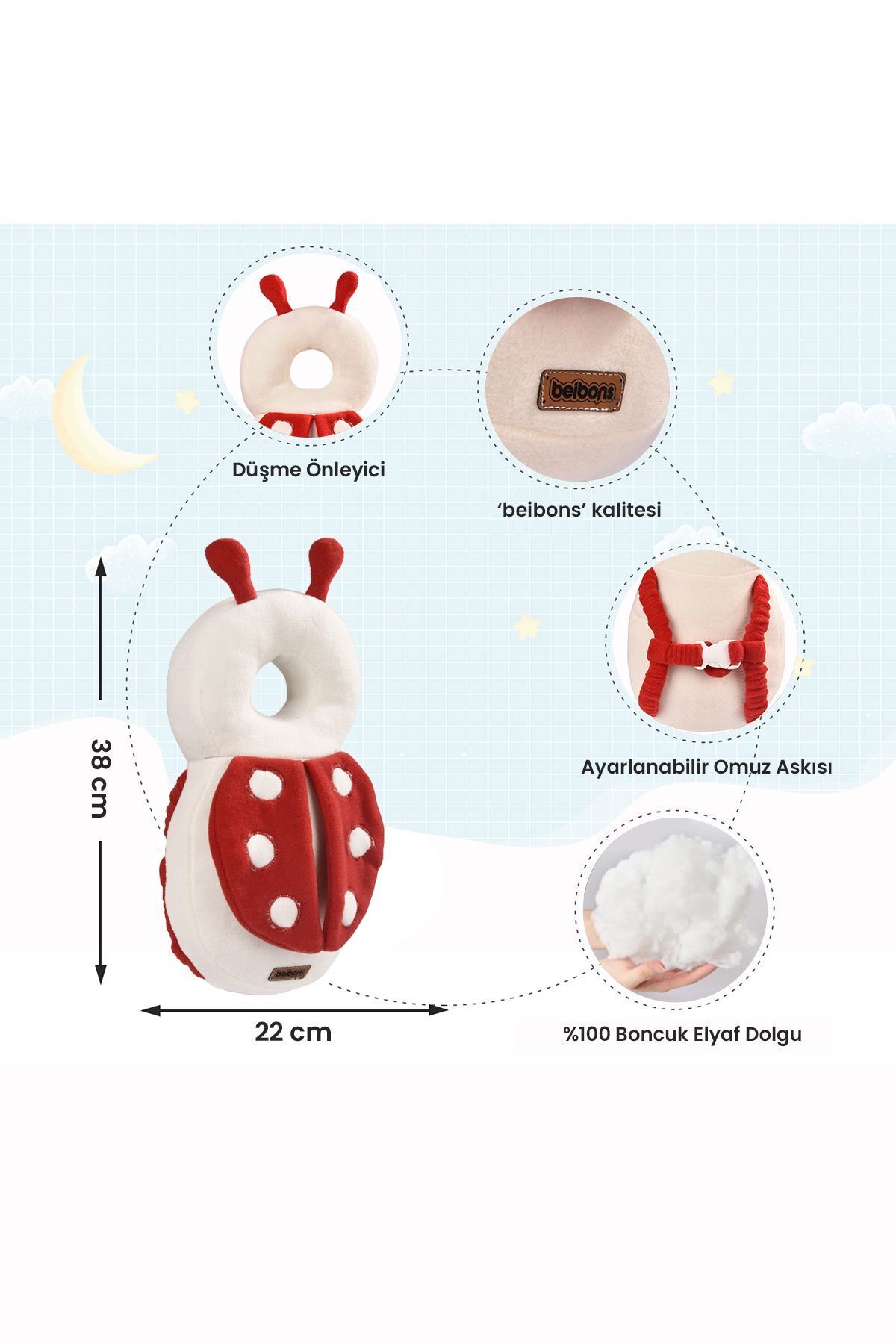 Beibons Bebek Melek Kanadı -İlk Adım Güvenlik Koruma Yastığı -Düşmeye Karşı Koruma Boyun Minderi Uğur Böceği fotoğrafı 2 (önizleme)