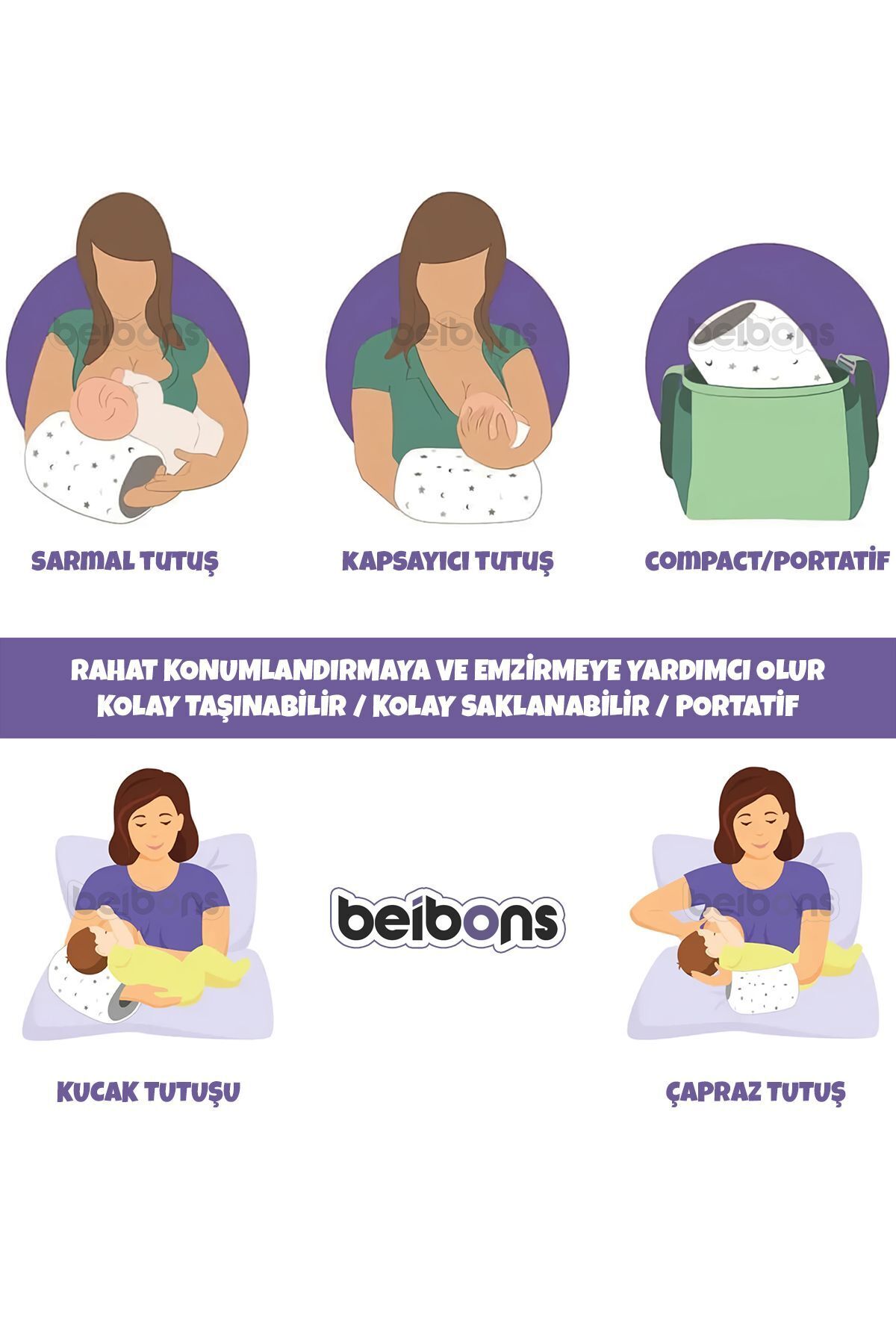 Beibons Tam Ortopedik Bebek Emzirme Minderi - Konforlu Emzirme Yastığı - Pamuklu Kumaş Emzirme Kol Yastığı fotoğrafı 5 (önizleme)