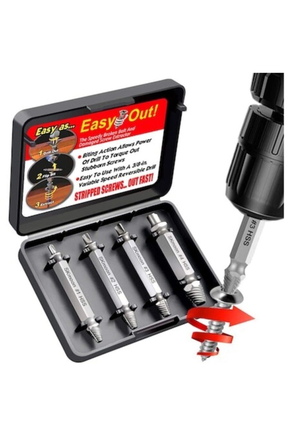 Genel Markalar Ters Kılavuz Hasar Görmüş Vida Sökme Aparatı 4 Parça