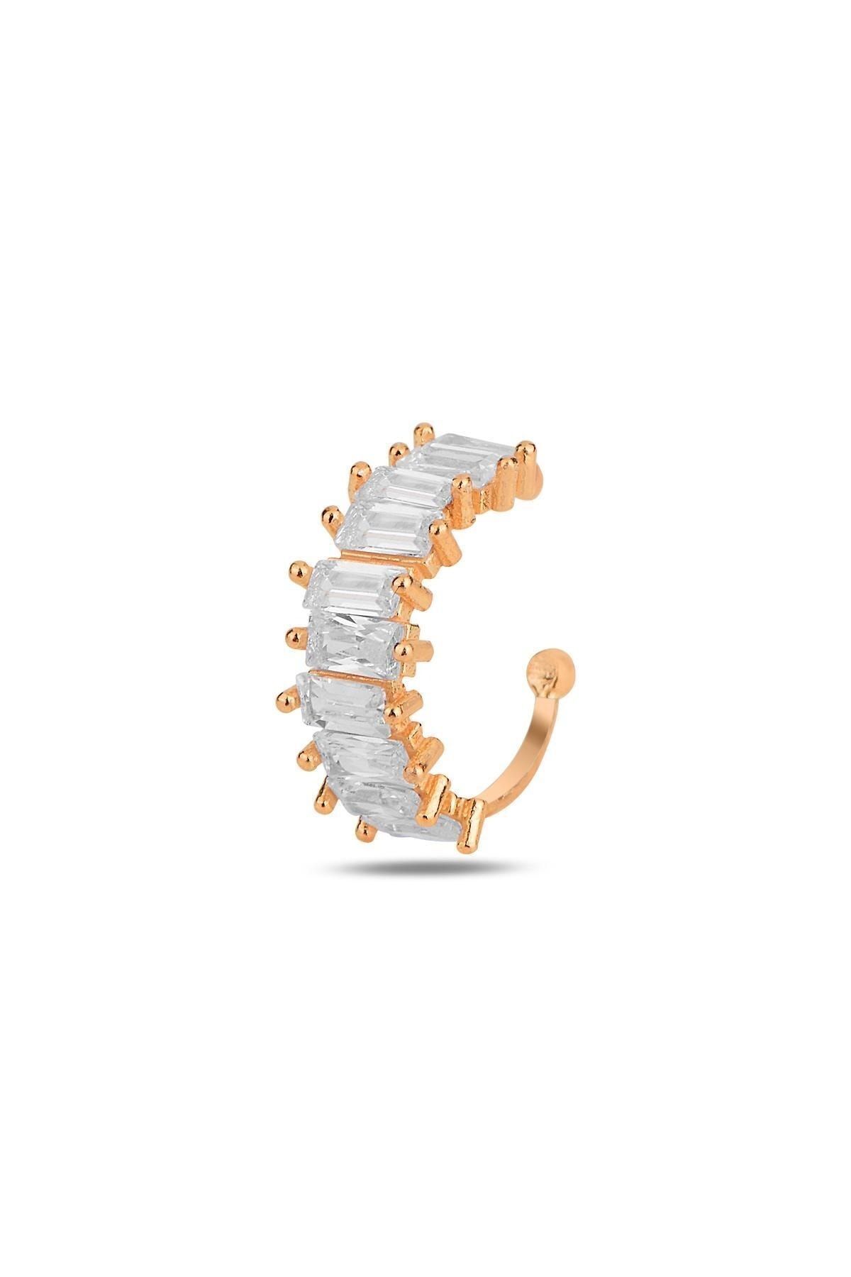 Gümüş Rose Baget Kesim Zirkon Taşlı Sıkıştırmalı Kıkırdak Küpe Ear Cuff Sgtl11960rose 2