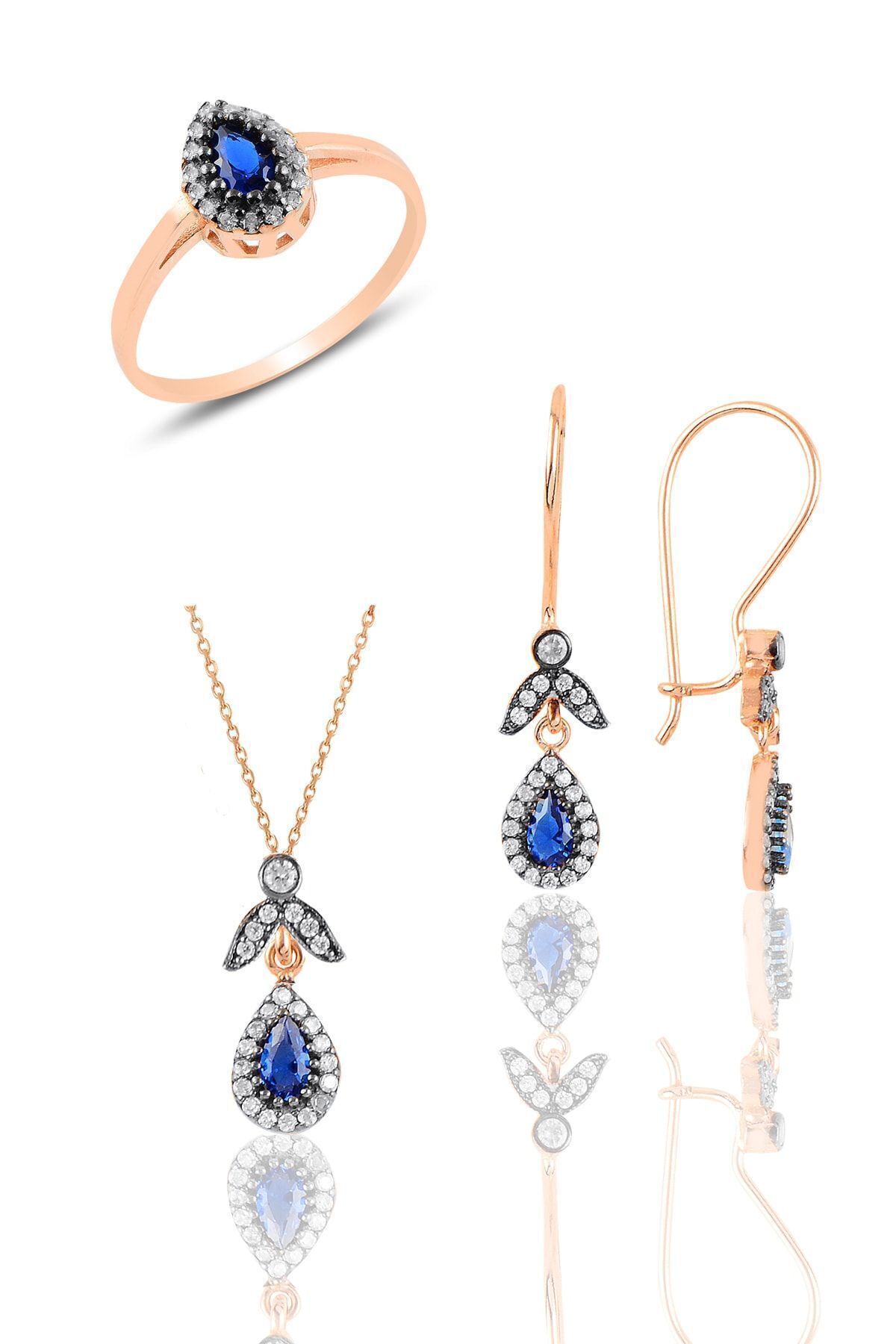 Söğütlü Silver Gümüş Rose Safir Taşlı Damla Küpe Sgtl10988