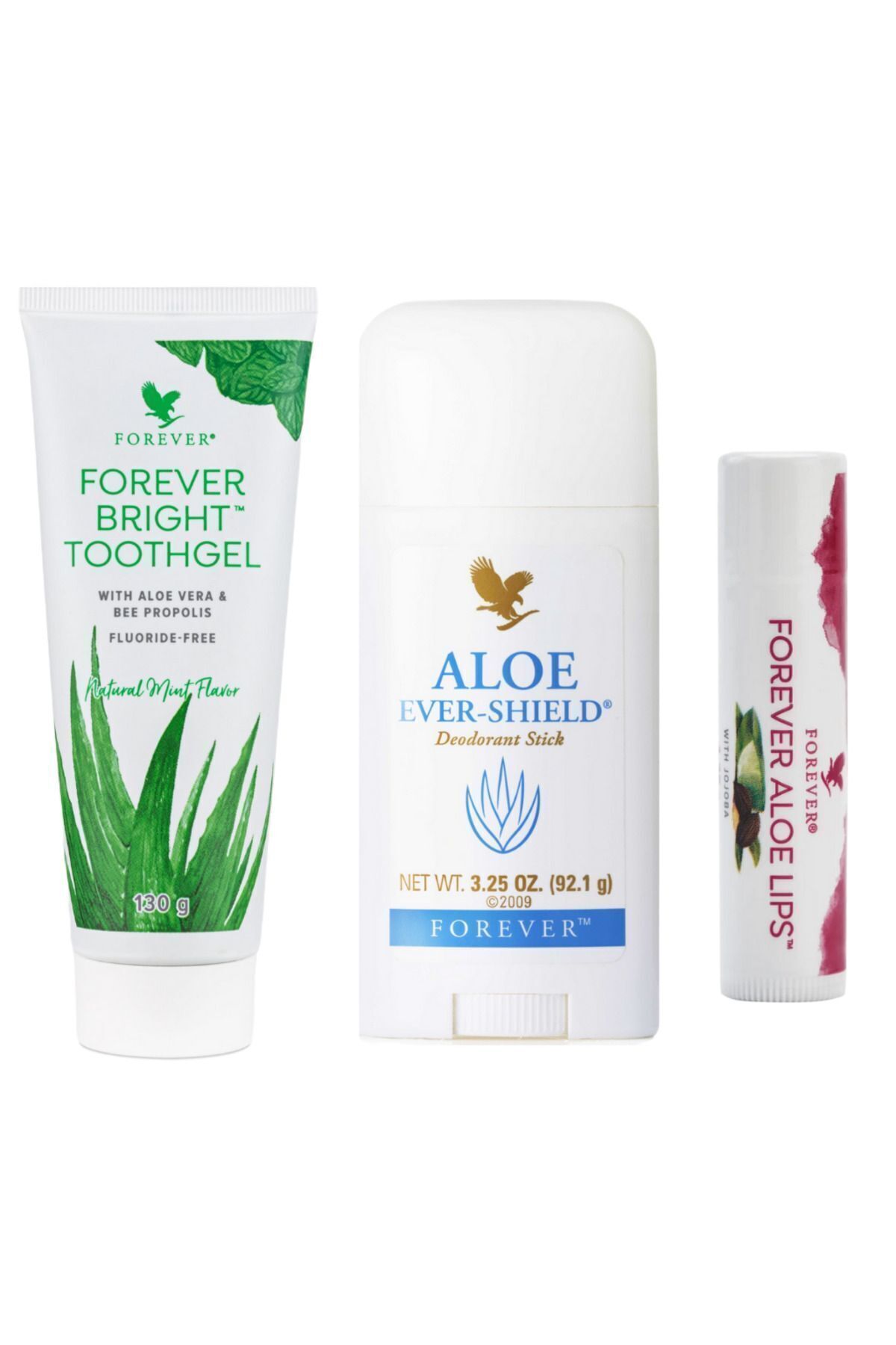 Forever Aloe Ever- دئودورانت (استیک رولون بغل) + خمیر دندان آلوئه ورا روشن و لب آلوئه Forever Living