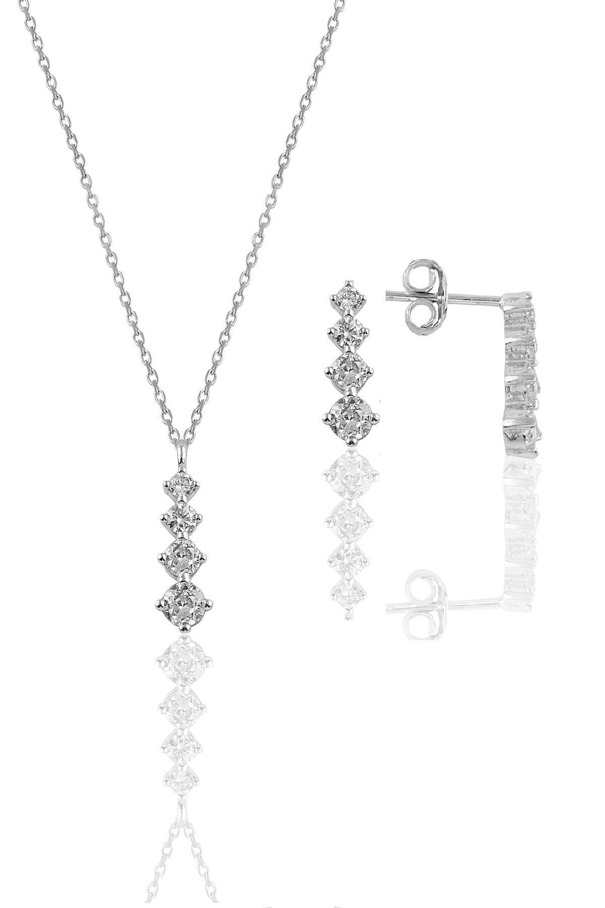 Söğütlü Silver Gümüş Rodyumlu Zirkon Taşlı Işıltılı Ikili Set Sgtl10956rodaj
