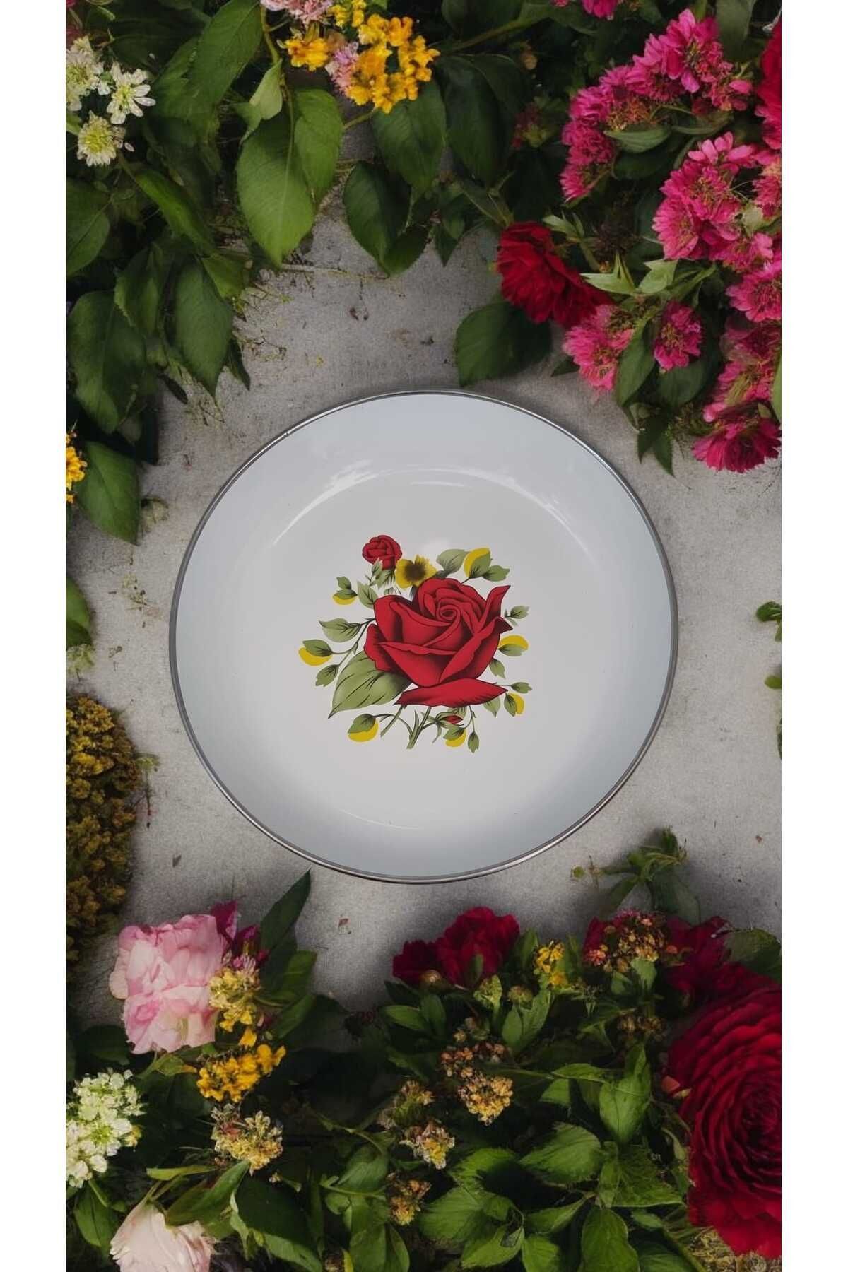 Emaye Zırhlı Muhallebi Kasesi 20 Cm Desenli Yemek Kahvaltı Tabak Desenli Salata Cips Tabak