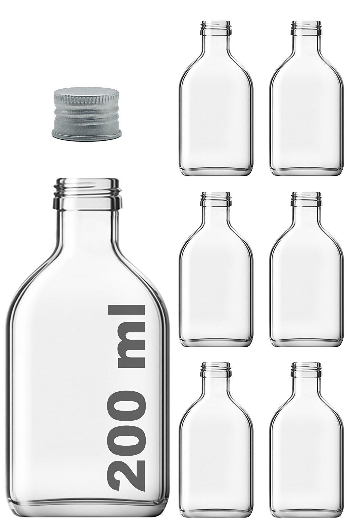 Cold Brew Transparent 200 Ml Empty Glass Bottle with Sealed Silver Metal Lid 6 Pieces