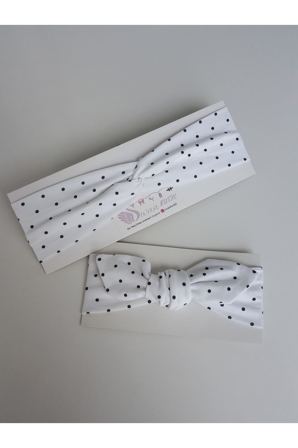 swan butik Kız Bebek Çocuk Ve Yetişkin Bandana 2'li Anne Kız Kombini Beyaz Puantiyeli fotoğrafı 2 (önizleme)