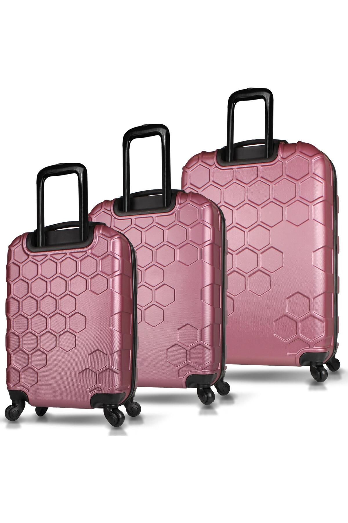 Honey Abs Kabin Orta Ve Büyük Boy Rose Gold 3lü Valiz Seti