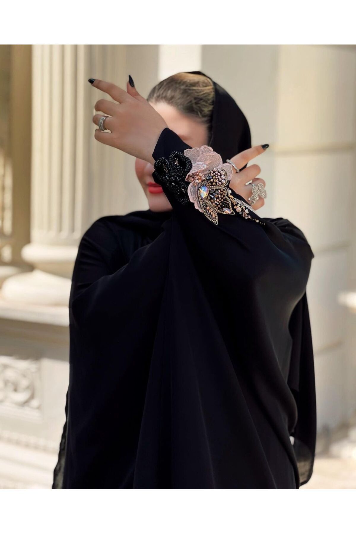 Ruya Gul Butik Pink Abaya Lily Detailed Trendyol