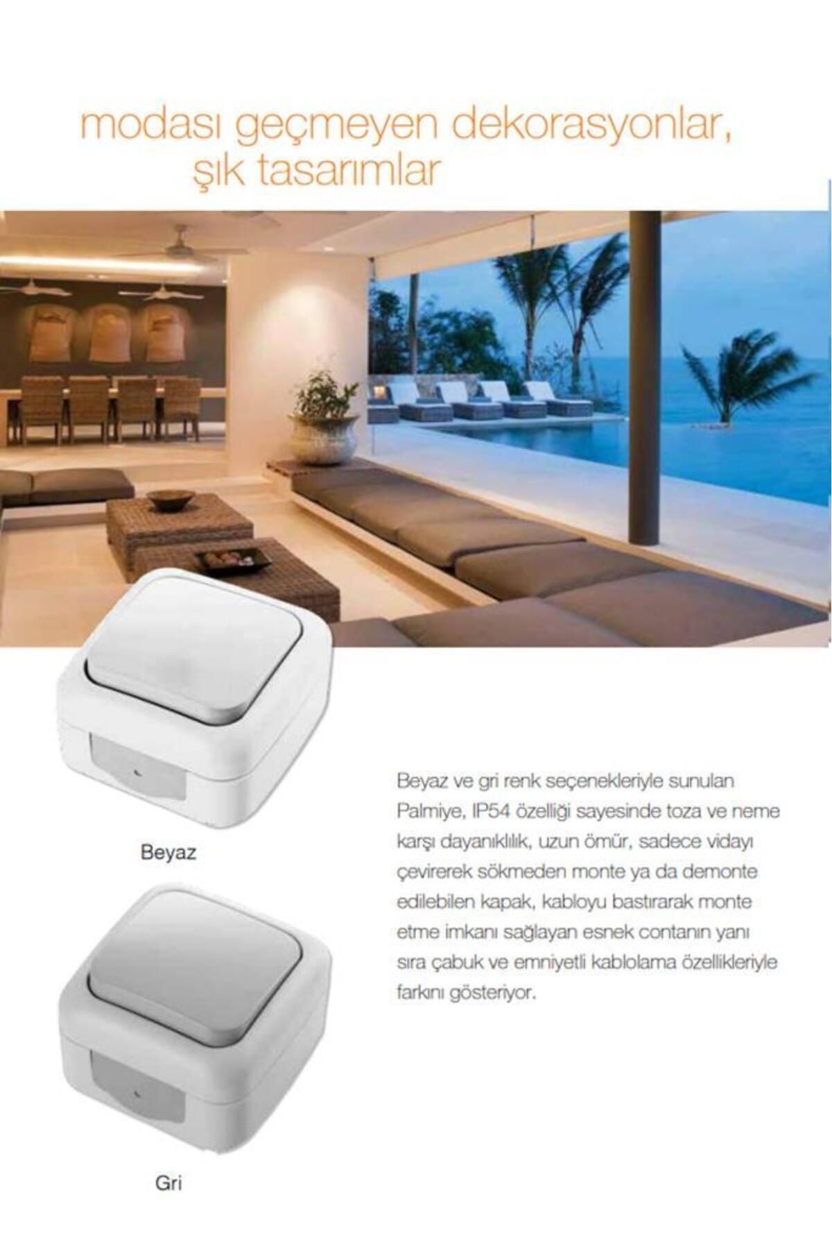 VİKO-Palm Tree Surface Mounted Double Grounded Socket Combined Set (Splash Resistant) 4
