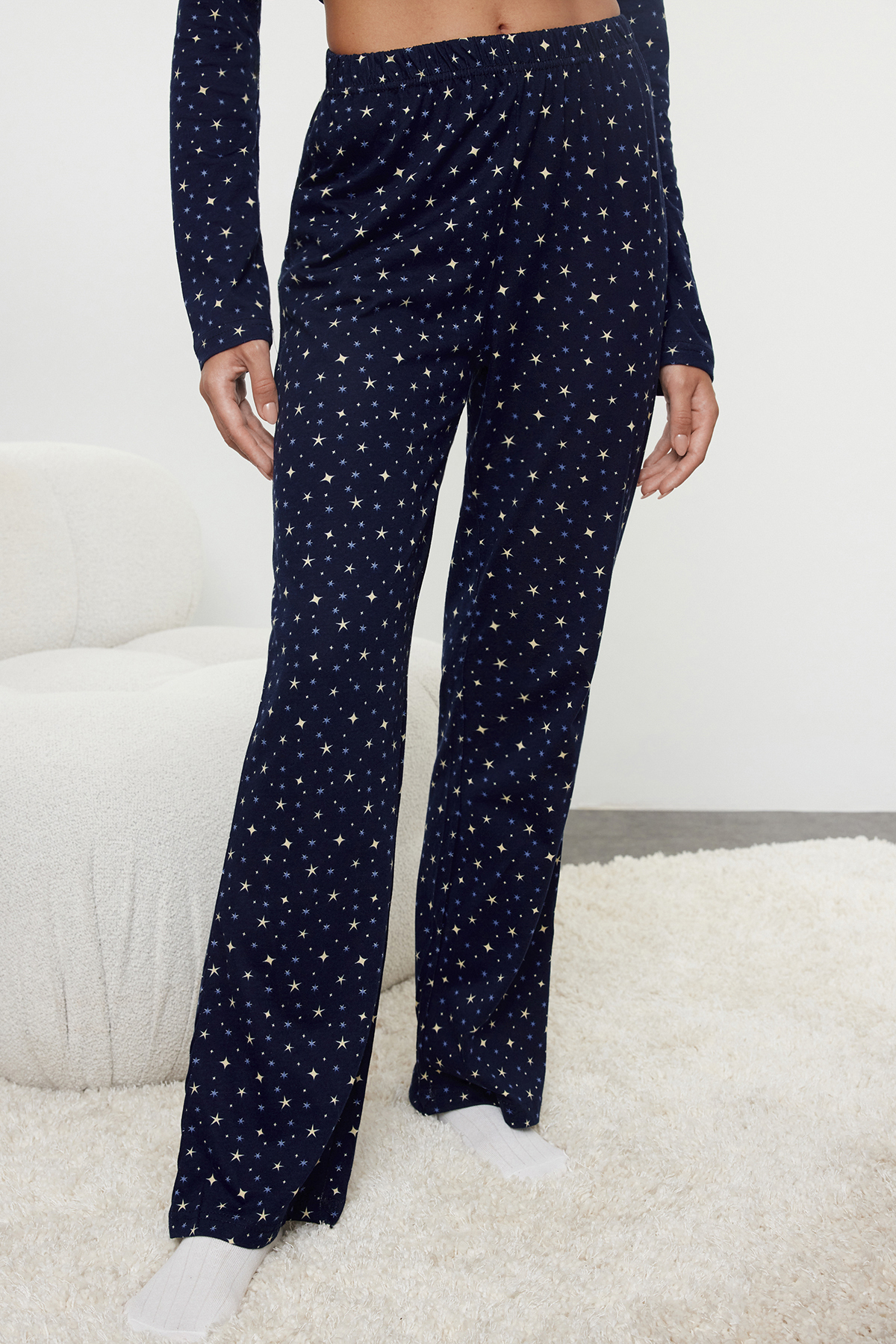 Trendyol Collection Galaxi Patterned Navy Blue Cotton Pajamas Set - Thmaw25Pt00097