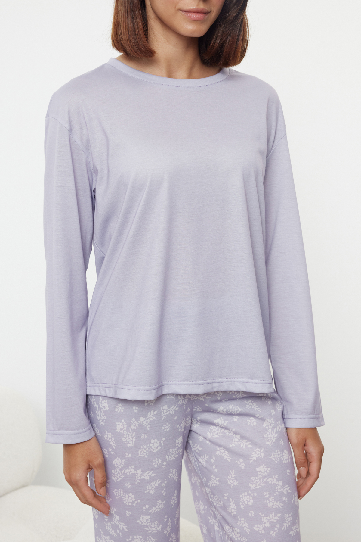 Trendyolmilla  Lila %100 Pamuklu Çiçekli Örme Pijama Takımı THMAW25PT00187 - Görsel 4