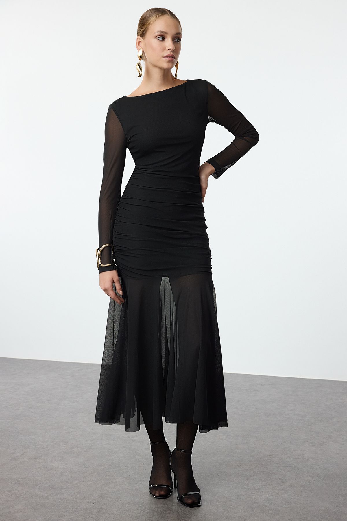 Trendyol Collection-Μαύρο φόρεμα από τούλι TPRAW25EL00003 6