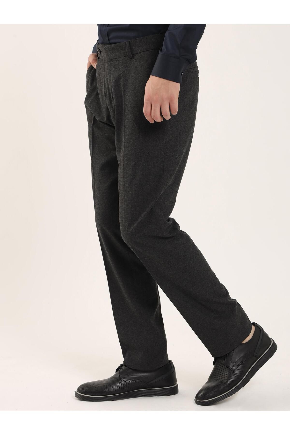 Dufy-Dark Gray Men's Slim Fit Straight Classic Trousers - 94143 3