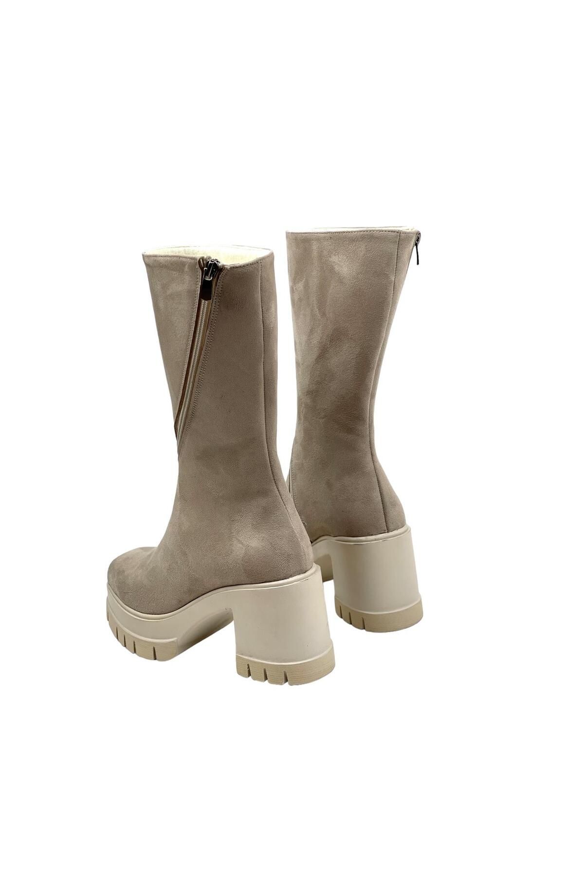 Les Passent-Botine de damă cu platformă din piele intoarsa bej - 9 Cm 7
