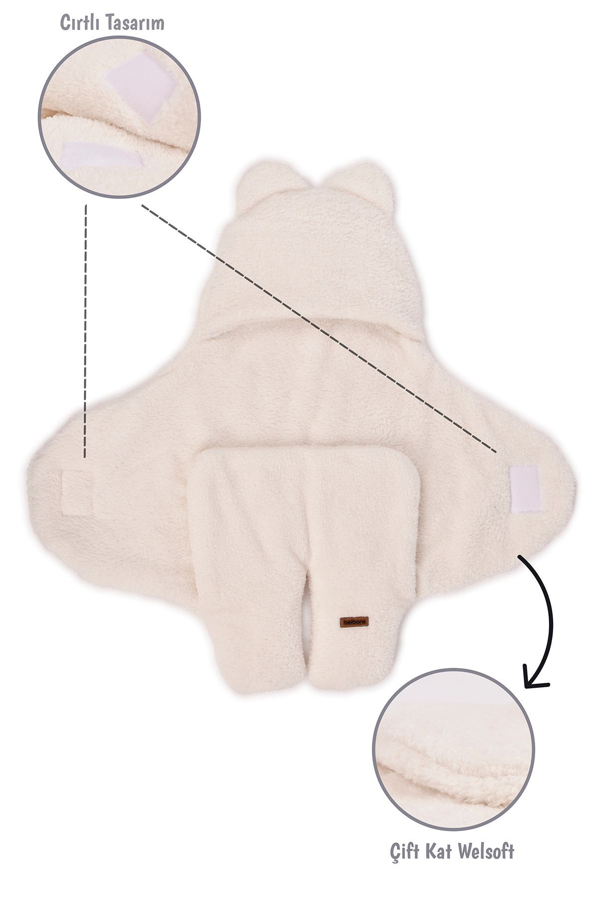 Beibons 0-12 Ay Çift Kat Elyaflı Bebek Dış Kundak- Pelüş Bebek Battaniyesi- Ayaklı Welsoft Bebek Uyku Tulumu fotoğrafı 2 (önizleme)