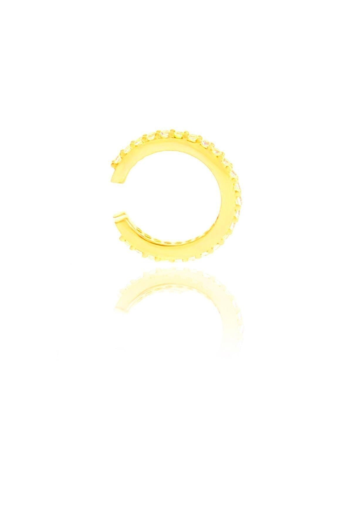 Gümüş Altın Yaldızlı Zirkon Taşlı Tekli Kıkırdak Küpe Sgtl10571gold 2