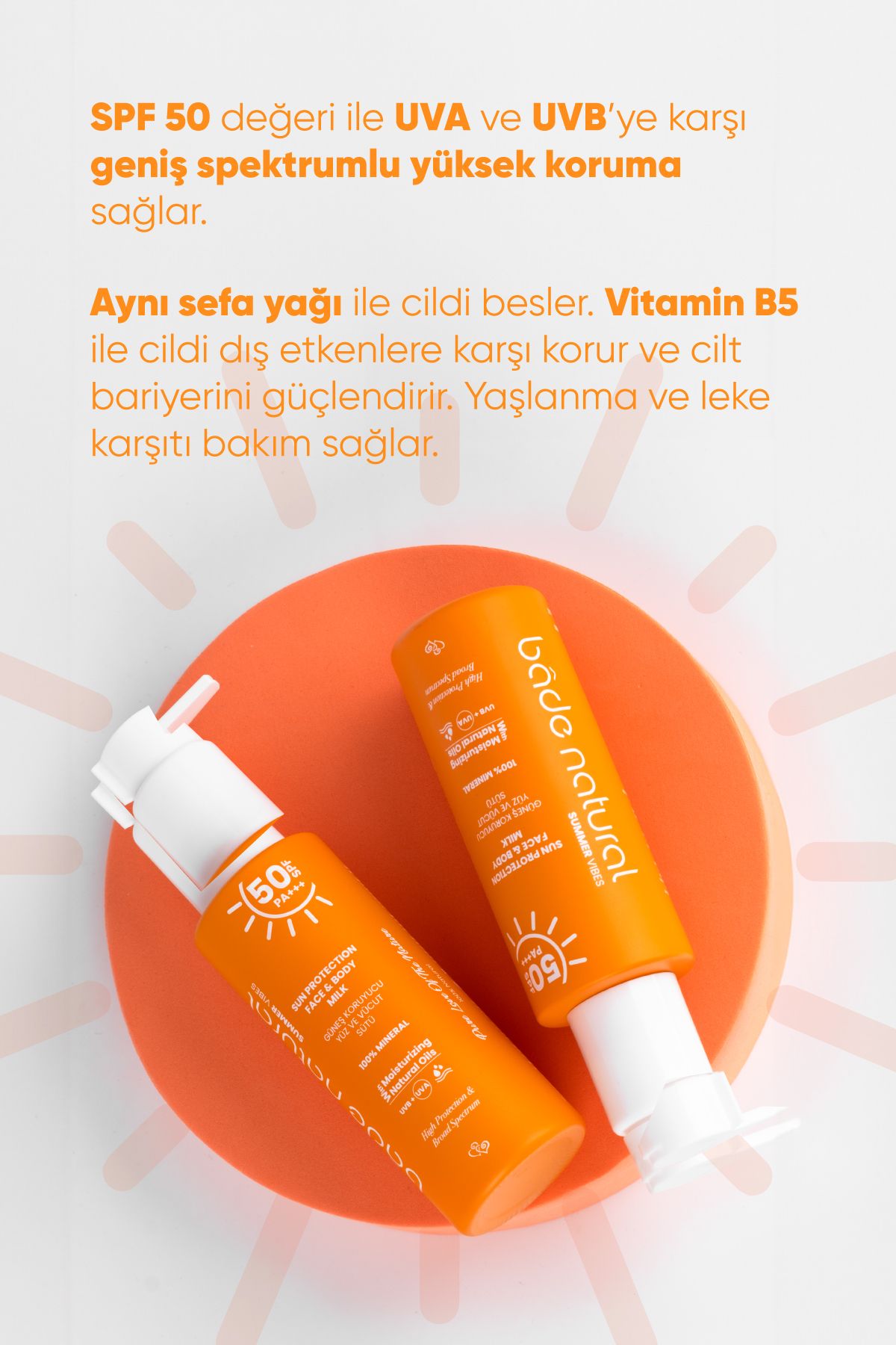 کرم ضد آفتاب بدن 50 SPF صورت و شیر 100 میل Bade Natural